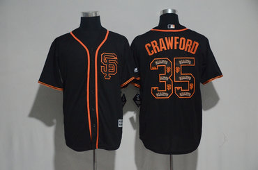 Giants 35 Brandon Crawford Black Team Logo Print Cool Base Jersey