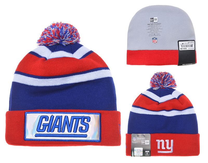 Giants Retro Royal Red Pom Knit Hat YD