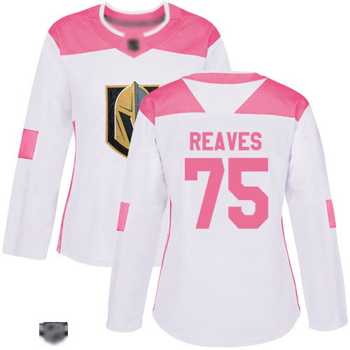 Golden Knights #75 Ryan Reaves White Pink Authentic Fashion Women's Stitched Hockey Jersey Golden Knights #75 Ryan Reaves White Pink Authentic Fashion Women's Stitched Hockey Jersey