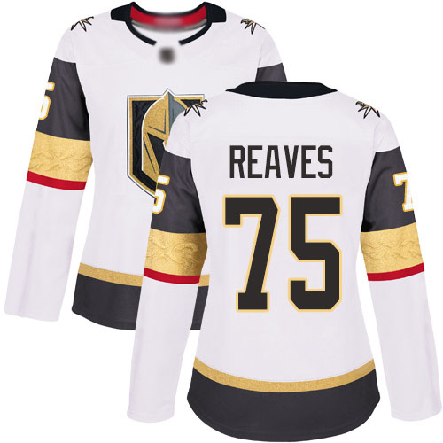Golden Knights #75 Ryan Reaves White Road Authentic Women's Stitched Hockey Jersey Golden Knights #75 Ryan Reaves White Road Authentic Women's Stitched Hockey Jersey