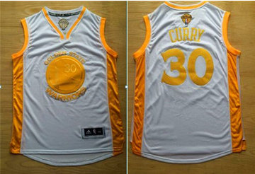 Golden State Warriors #30 Stephen Curry White(Gold No.) Stitched NBA Jersey
