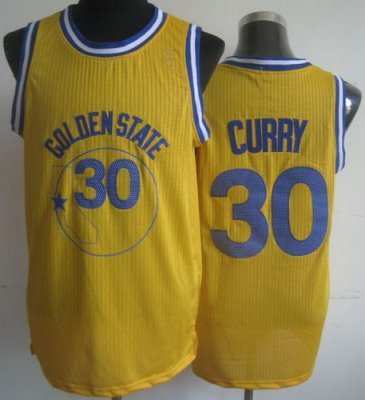 Golden State Warriors 30 Stephen Curry 1974-75 Throwback Hardwood Classics Revolution 30 Yellow NBA Jerseys