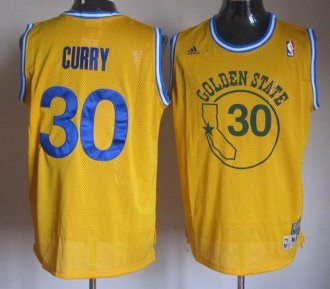 Golden State Warrlors #30 Stephen Curry Gold New Throwback Stitched NBA Jersey