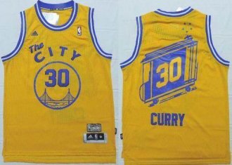 Golden State Warrlors #30 Stephen Curry Gold Throwback The City Stitched NBA Jersey