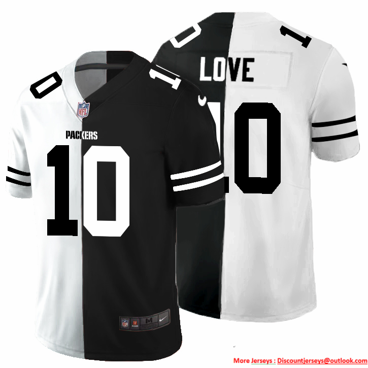 Green Bay Packers #10 Jordan Love Men's Black V White Peace Split Nike Vapor Untouchable Limited NFL Jersey