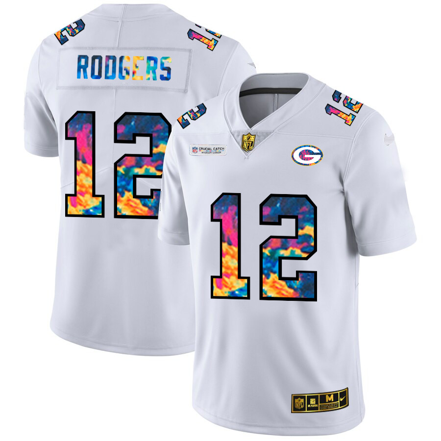Green Bay Packers #12 Aaron Rodgers Men's White Nike Multi-Color 2020 NFL Crucial Catch Limited NFL Jersey Green Bay Packers #12 Aaron Rodgers Men's White Nike Multi-Color 2020 NFL Crucial Catch Limited NFL Jersey