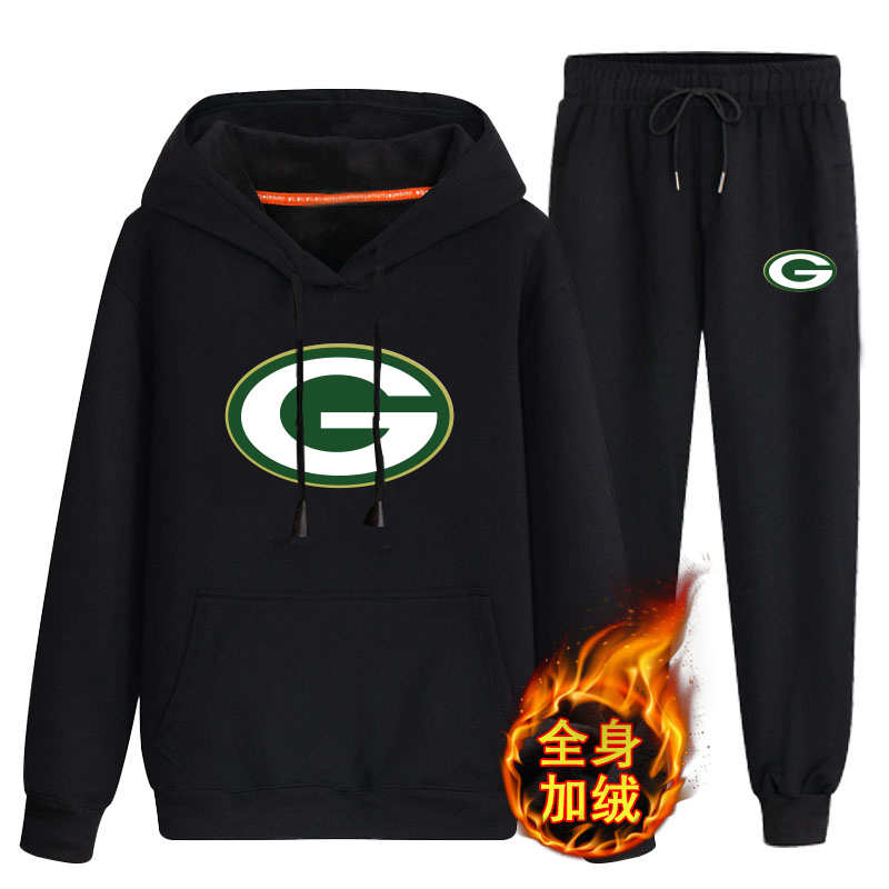 Green Bay Packers Black Men's Winter Thicken NFL Pullover Hoodie & Pant Green Bay Packers Black Men's Winter Thicken NFL Pullover Hoodie & Pant