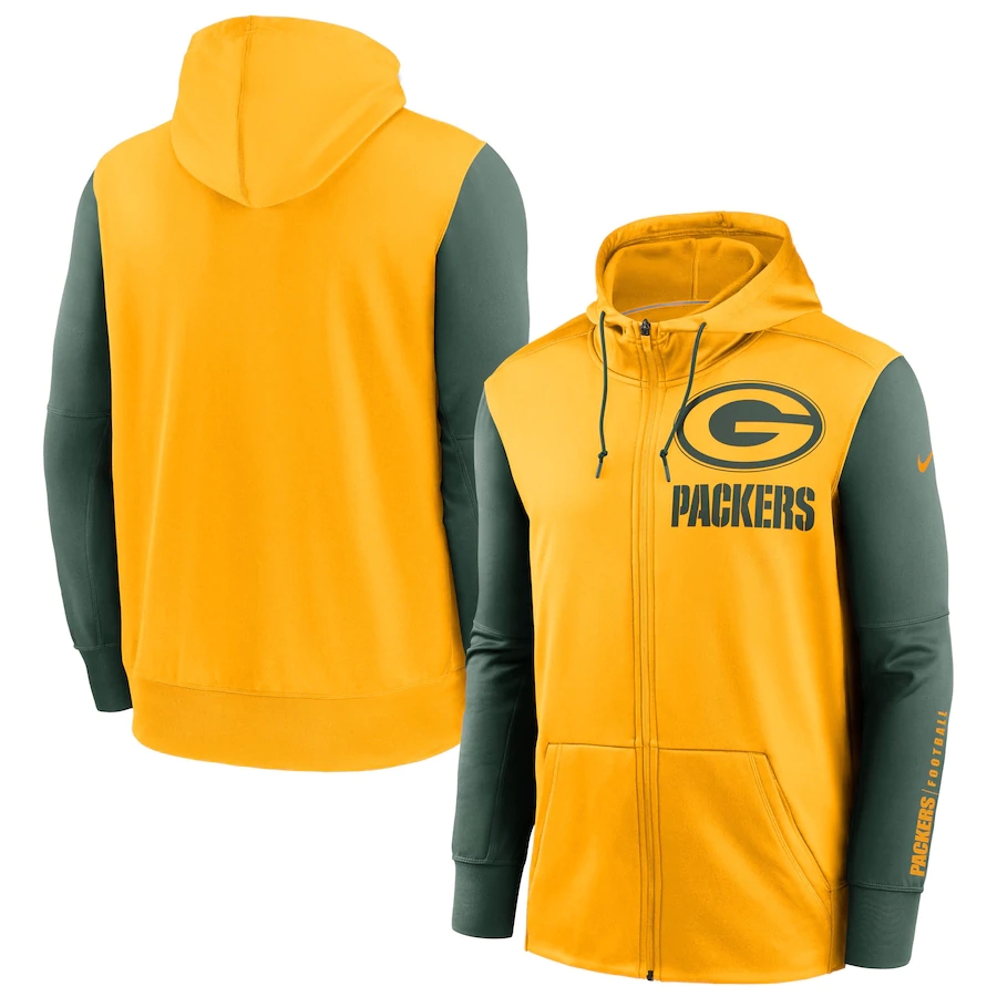 Green Bay Packers Gold Green Fan Gear Mascot Performance Full-Zip Hoodie Green Bay Packers Gold Green Fan Gear Mascot Performance Full-Zip Hoodie