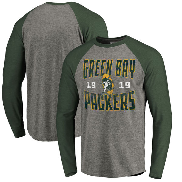 Green Bay Packers NFL Pro Line By Fanatics Branded Timeless Collection Antique Stack Long Sleeve Tri-Blend Raglan T-Shirt Ash Green Bay Packers NFL Pro Line By Fanatics Branded Timeless Collection Antique Stack Long Sleeve Tri-Blend Raglan T-Shirt Ash