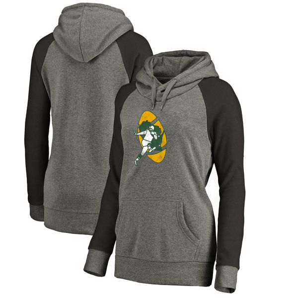 Green Bay Packers NFL Pro Line By Fanatics Branded Women's Throwback Logo Tri-Blend Raglan Plus Size Pullover Hoodie Gray Black Green Bay Packers NFL Pro Line By Fanatics Branded Women's Throwback Logo Tri-Blend Raglan Plus Size Pullover Hoodie Gray Black