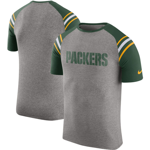 Green Bay Packers Nike Enzyme Shoulder Stripe Raglan T-Shirt Heathered Gray Green Bay Packers Nike Enzyme Shoulder Stripe Raglan T-Shirt Heathered Gray