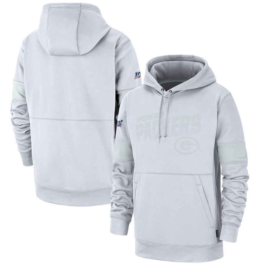 Green Bay Packers Nike NFL 100 2019 Sideline Platinum Therma Pullover Hoodie White Green Bay Packers Nike NFL 100 2019 Sideline Platinum Therma Pullover Hoodie White