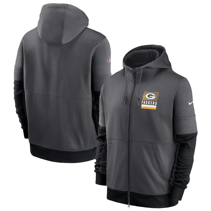 Green Bay Packers Nike Sideline Impact Lockup Performance Full-Zip Hoodie Charcoal Green Bay Packers Nike Sideline Impact Lockup Performance Full-Zip Hoodie Charcoal