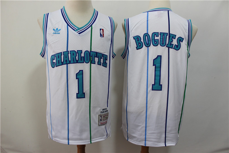 Hornets 1 Muggsy Bogues White 1992-93 Hardwood Classics Jersey