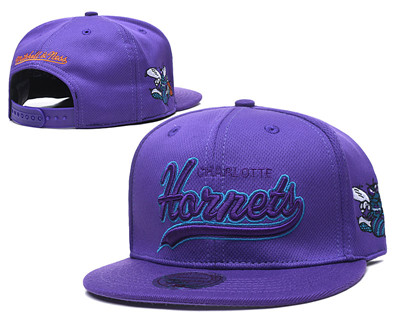 Hornets Team Logo Purple Mitchell & Ness Adjustable Hat TX