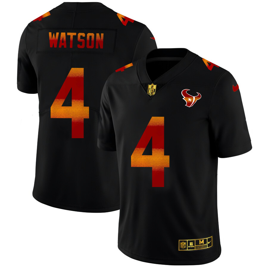 Houston Texans #4 Deshaun Watson Men's Black Nike Red Orange Stripe Vapor Limited NFL Jersey Houston Texans #4 Deshaun Watson Men's Black Nike Red Orange Stripe Vapor Limited NFL Jersey