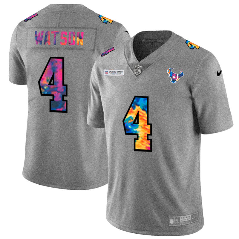 Houston Texans #4 Deshaun Watson Men's Nike Multi-Color 2020 NFL Crucial Catch NFL Jersey Greyheather Houston Texans #4 Deshaun Watson Men's Nike Multi-Color 2020 NFL Crucial Catch NFL Jersey Greyheather