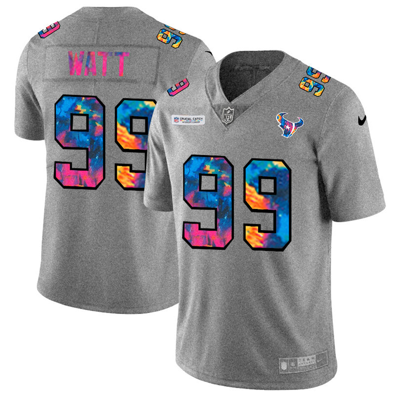 Houston Texans #99 J.J. Watt Men's Nike Multi-Color 2020 NFL Crucial Catch NFL Jersey Greyheather Houston Texans #99 J.J. Watt Men's Nike Multi-Color 2020 NFL Crucial Catch NFL Jersey Greyheather