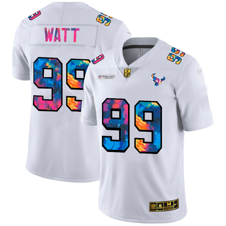 Houston Texans #99 J.J. Watt Men's White Nike Multi-Color 2020 NFL Crucial Catch Limited NFL Jersey Houston Texans #99 J.J. Watt Men's White Nike Multi-Color 2020 NFL Crucial Catch Limited NFL Jersey