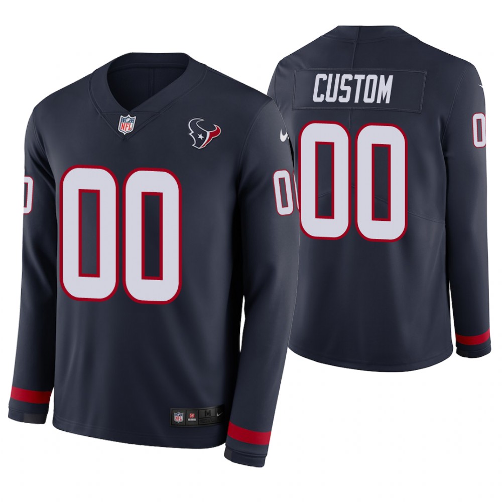 Houston Texans Custom Navy Therma Long Sleeve Jersey