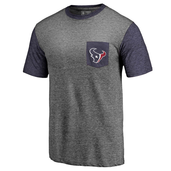 Houston Texans Pro Line By Fanatics Branded Heathered Gray Navy Refresh Pocket T-Shirt