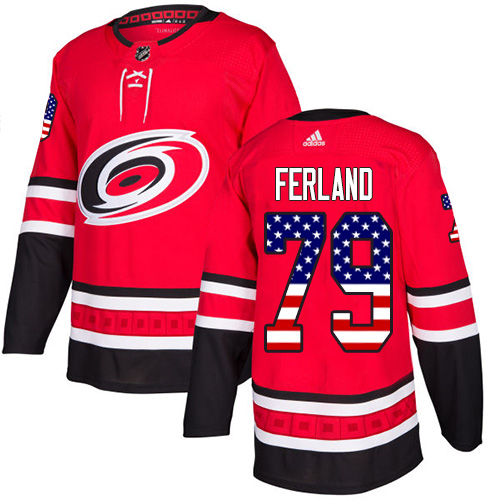 Hurricanes #79 Michael Ferland Red Home Authentic USA Flag Stitched Hockey Jersey