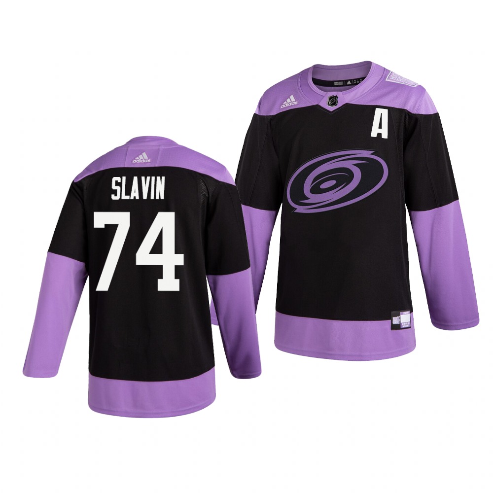 Hurricanes 74 Jaccob Slavin Black Purple Hockey Fights Cancer Adidas Jersey Hurricanes 74 Jaccob Slavin Black Purple Hockey Fights Cancer Adidas Jersey