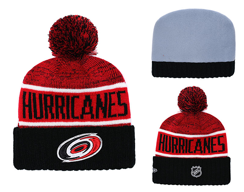 Hurricanes Fresh Logo Red Black Pom Knit Hat YD Hurricanes Fresh Logo Red Black Pom Knit Hat YD