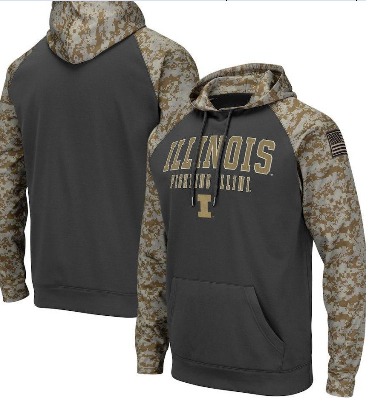 Illinois Fighting Illini Gray Camo Men's Pullover Hoodie Illinois Fighting Illini Gray Camo Men's Pullover Hoodie