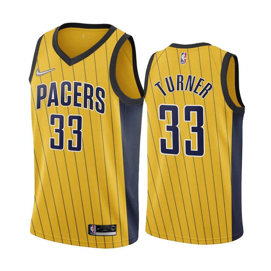 Indiana Pacers #33 Myles Turner Gold NBA Swingman 2020-21 Earned Edition Jersey Indiana Pacers #33 Myles Turner Gold NBA Swingman 2020-21 Earned Edition Jersey