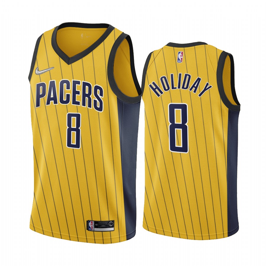 Indiana Pacers #8 Justin Holiday Gold NBA Swingman 2020-21 Earned Edition Jersey Indiana Pacers #8 Justin Holiday Gold NBA Swingman 2020-21 Earned Edition Jersey