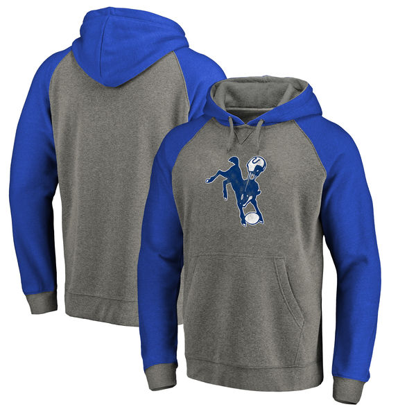 Indianapolis Colts NFL Pro Line By Fanatics Branded Throwback Logo Big & Tall Tri-Blend Raglan Pullover Hoodie Gray Royal