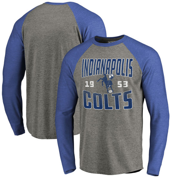 Indianapolis Colts NFL Pro Line By Fanatics Branded Timeless Collection Antique Stack Long Sleeve Tri-Blend Raglan T-Shirt Ash
