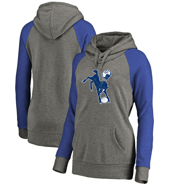 Indianapolis Colts NFL Pro Line By Fanatics Branded Women's Throwback Logo Tri-Blend Raglan Plus Size Pullover Hoodie Gray Royal Indianapolis Colts NFL Pro Line By Fanatics Branded Women's Throwback Logo Tri-Blend Raglan Plus Size Pullover Hoodie Gray Royal