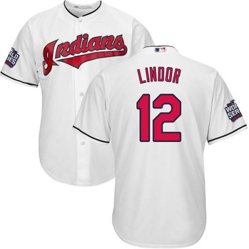 Indians #12 Francisco Lindor White Home 2016 World Series Bound Stitched Youth MLB Jersey Indians #12 Francisco Lindor White Home 2016 World Series Bound Stitched Youth MLB Jersey