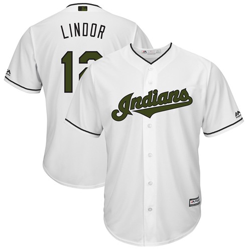 Indians #12 Francisco Lindor White New Cool Base 2018 Memorial Day Stitched Baseball Jersey