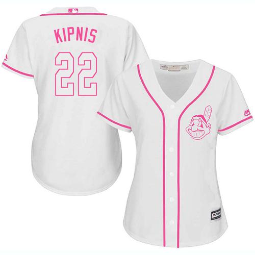 Indians #22 Jason Kipnis White Pink Fashion Women's Stitched MLB Jersey