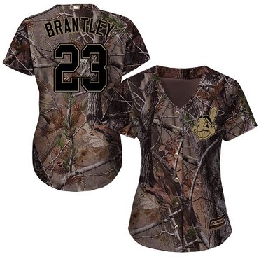 Indians #23 Michael Brantley Camo Realtree Collection Cool Base Women's Stitched Baseball Jersey