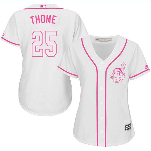 Indians #25 Jim Thome White Pink Fashion Women's Stitched MLB Jersey