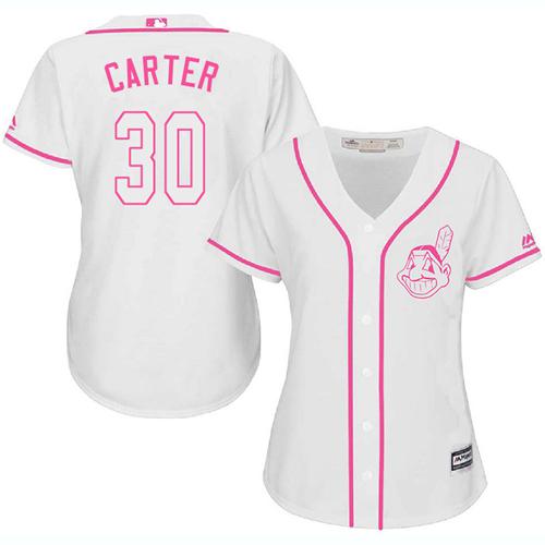 Indians #30 Joe Carter White Pink Fashion Women's Stitched MLB Jersey