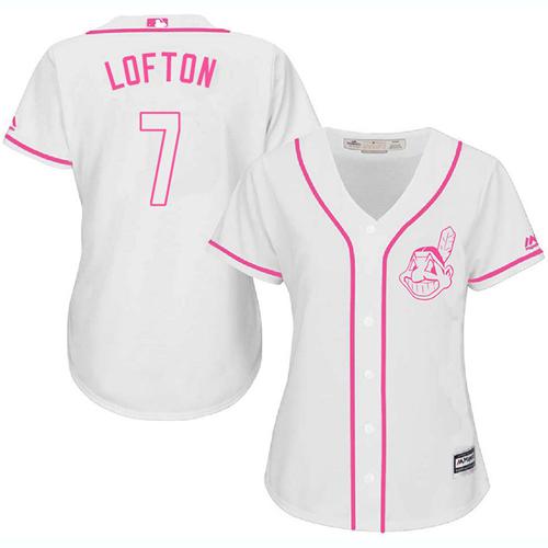 Indians #7 Kenny Lofton White Pink Fashion Women's Stitched MLB Jersey