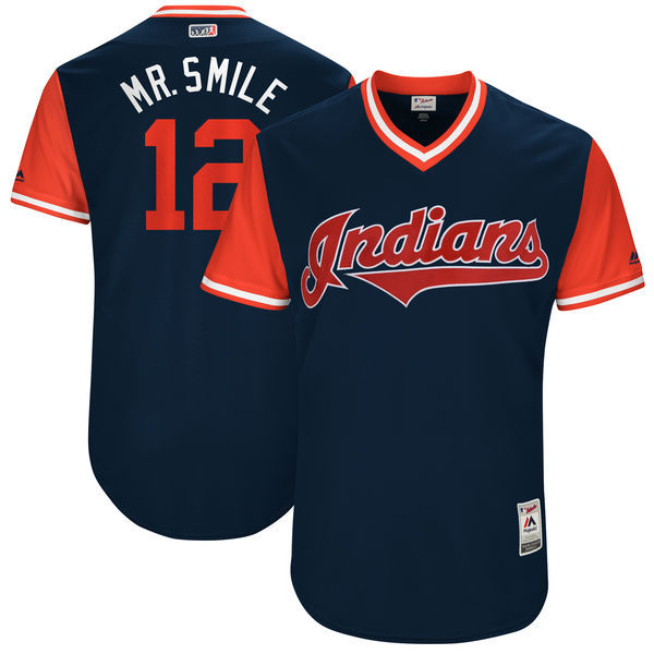 Indians 12 Francisco Lindor Mr. Smile Majestic Navy 2017 Players Weekend Jersey