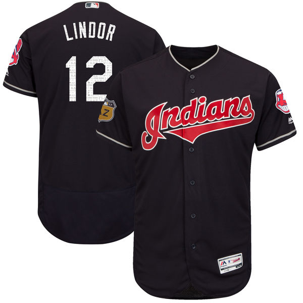 Indians 12 Francisco Lindor Navy 2017 Spring Training Flexbase Jersey