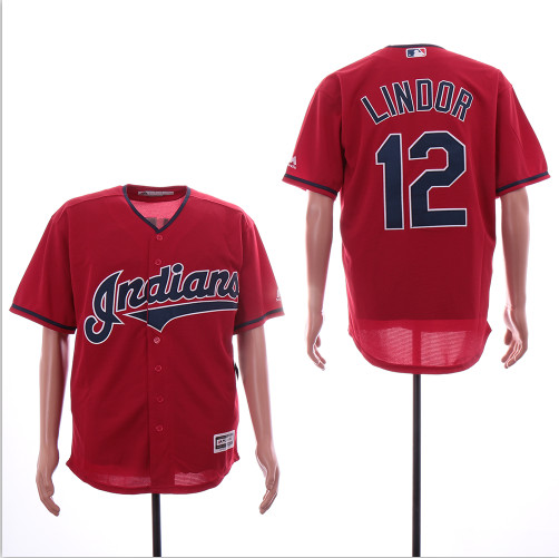 Indians 12 Francisco Lindor Red Cool Base Jersey