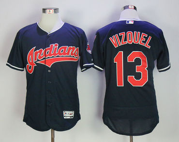 Indians 13 Omar Vizquel Navy Flexbase Jersey