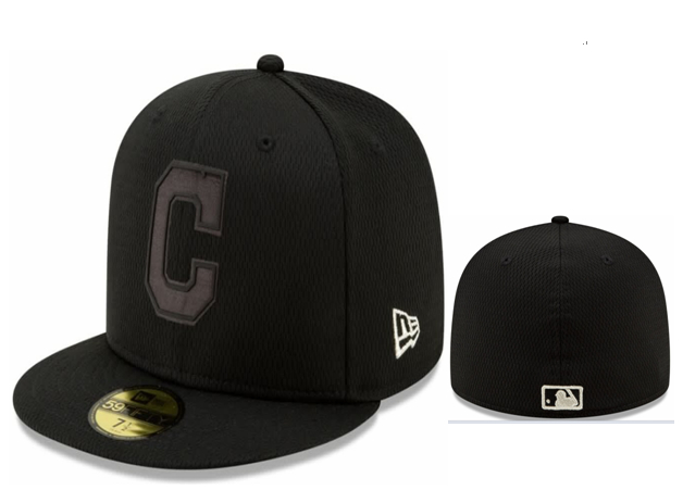 Indians Team Logo Black Fitted Hat LX
