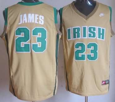 Irish High School 23 Lebron James Golden Yellow Baskteball Jerseys