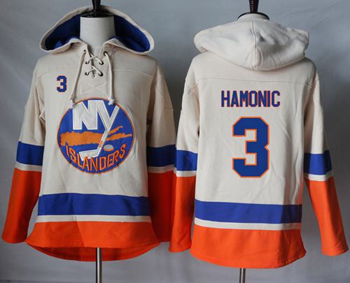 Islanders #3 Travis Hamonic Cream Sawyer Hooded Sweatshirt Stitched NHL Jersey Islanders #3 Travis Hamonic Cream Sawyer Hooded Sweatshirt Stitched NHL Jersey