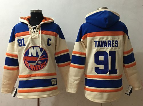 Islanders #91 John Tavares Cream Sawyer Hooded Sweatshirt Stitched NHL Jersey Islanders #91 John Tavares Cream Sawyer Hooded Sweatshirt Stitched NHL Jersey