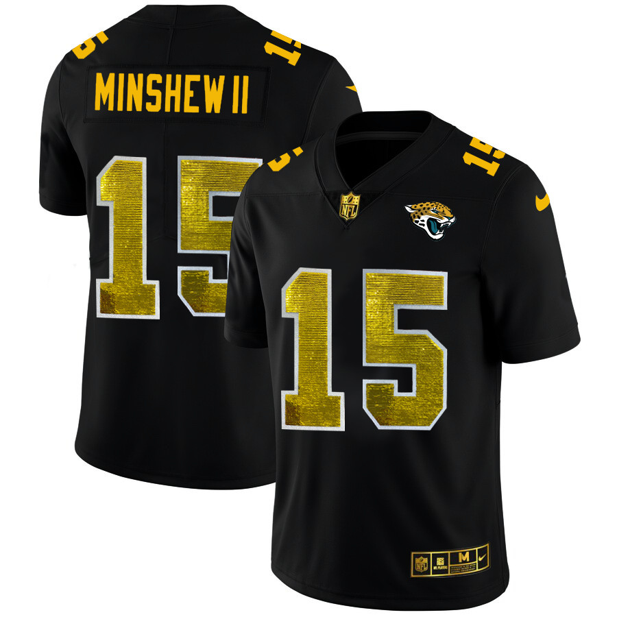 Jacksonville Jaguars #15 Gardner Minshew II Men's Black Nike Golden Sequin Vapor Limited NFL Jersey Jacksonville Jaguars #15 Gardner Minshew II Men's Black Nike Golden Sequin Vapor Limited NFL Jersey